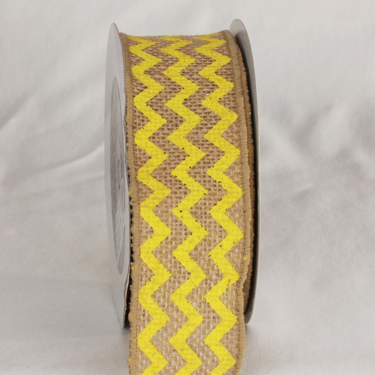 The Ribbon People Tan and Yellow Burlap Chevron Print Wired Craft Ribbon 2" x 40 Yards